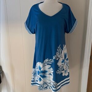 Blue Floral Summer Dress with White Accents